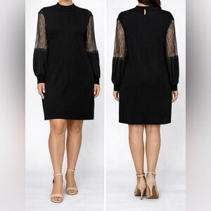 Belldini Black Balloon Sleeve Lace Midi Dress Size L NWT